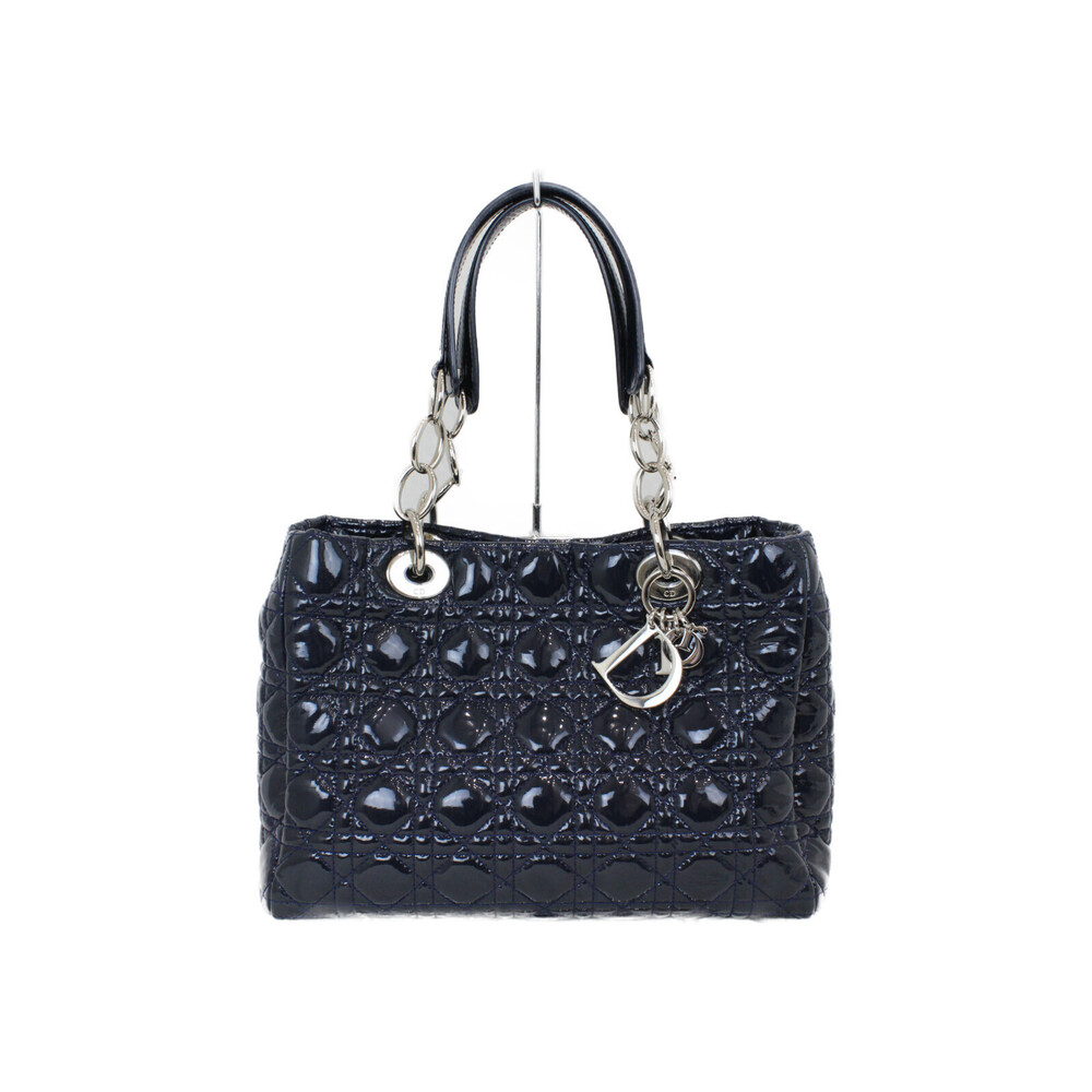 Dior leather Navy Blue handbag Lady Cannage enamel Christian - Picture 2 of 7